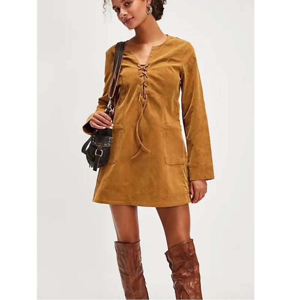 NWOT Free People Bradley Faux Suede Mini Dress in Tobacco